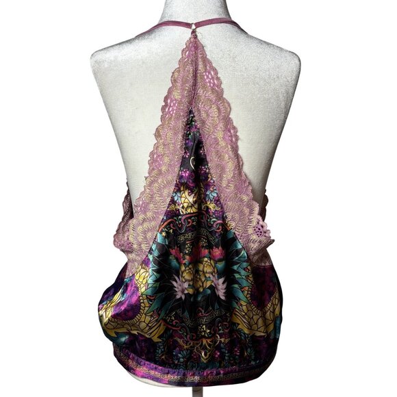 Womens Size L Silky Dragon Print Lingerie Racer Back Lace Trim Cami & Shorts Set - Picture 7 of 15